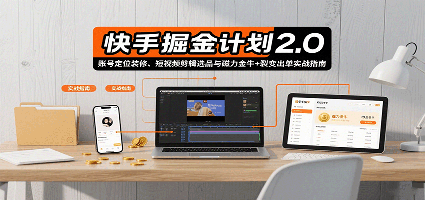 快手掘金计划2.0,账号定位装修、短视频剪辑选品与磁力金牛+裂变出单实战指南-初遇