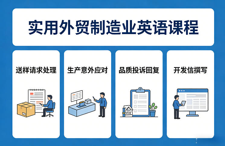 实用外贸制造业英语课程，教你专业处理送样请求、应对生产意外、回复品质投诉、撰写开发信等-初遇