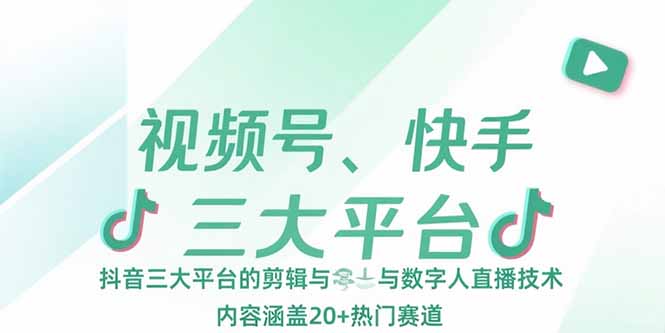 视频号、快手、抖音三大平台的剪辑与数字人直播技术，内容涵盖20+热门赛道-初遇