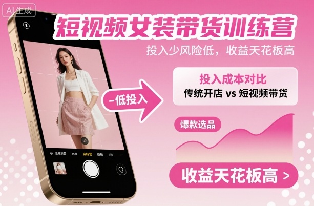 短视频女装带货训练营,投入少风险低,收益天花板高-初遇