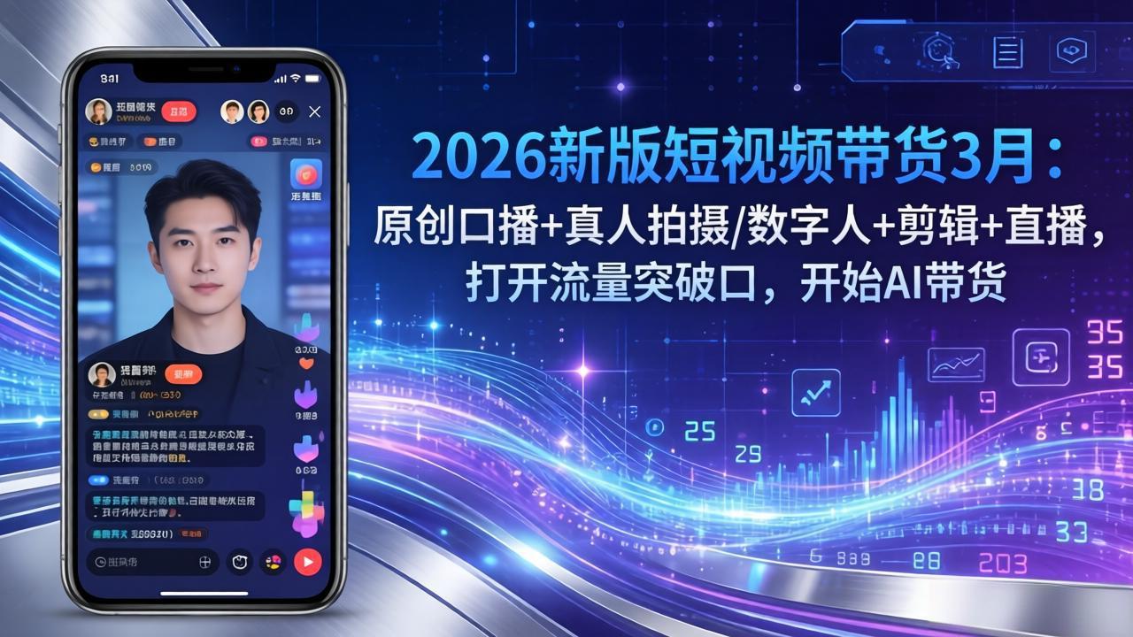2026新版短视频带货3月：原创口播+真人拍摄/数字人+剪辑+直播，打开流量突破口，开始AI带货-初遇