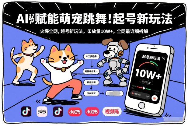 AI赋能萌宠跳舞，火爆全网，起号新玩法，条条播放量10W+，全网最详细拆解-初遇