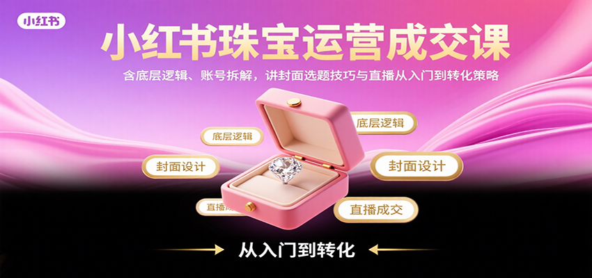 小红书珠宝运营成交课:含底层逻辑、账号拆解,讲封面选题技巧与直播从入门到转化策略-初遇