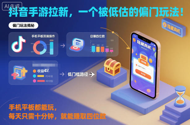 抖音手游拉新，一个被低估的偏门玩法！手机平板都能玩，每天只需十分钟，就能賺取四位数【揭秘】-初遇