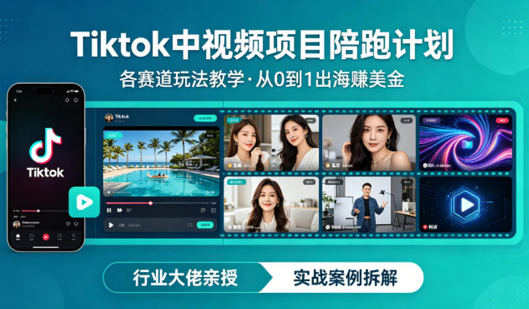 某大佬的Tiktok中视频项目陪跑，涵盖TK各个赛道玩法教学，从0到1出海賺美金-初遇