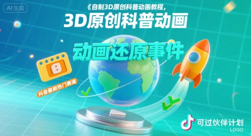 自制3D原创科普动画教程,动画还原事件,抖音最新热门赛道,可过伙伴计划-初遇