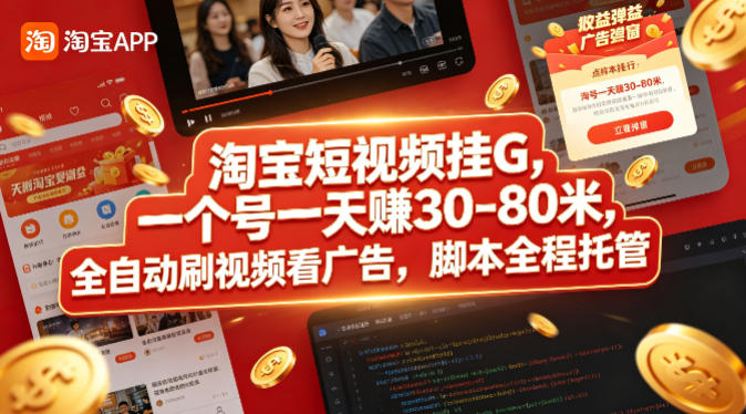 淘宝短视频挂G，一个号一天 賺30-80米，全自动刷视频看广告，脚本全程托管【揭秘】-初遇