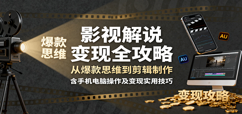 影视解说变现全攻略:从爆款思维到剪辑制作,含手机电脑操作及变现实用技巧-初遇