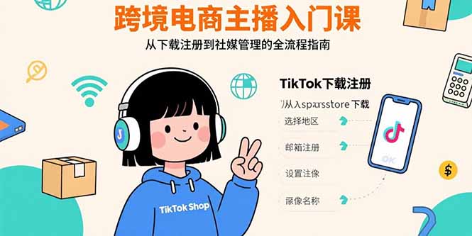 跨境电商主播入门课,TikTok下载注册,支付工具配置,社媒账号管理全流程-初遇
