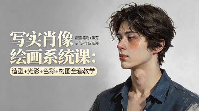写实肖像绘画系统课：造型+光影+色彩+构图全套教学，配套笔刷+示范+作业点评-初遇