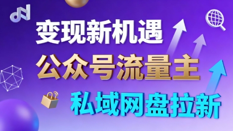 公众号流量主+私域网盘拉新，多方式变现，简单易上手，当天就有收益-初遇