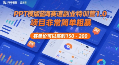 PPT模版蓝海赛道副业特训营1.0,项目非常简单粗暴,客单价可以高到150-200-初遇