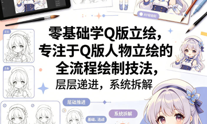 零基础学Q版立绘，专注于Q版人物立绘的全流程绘制技法，层层递进，系统拆解-初遇